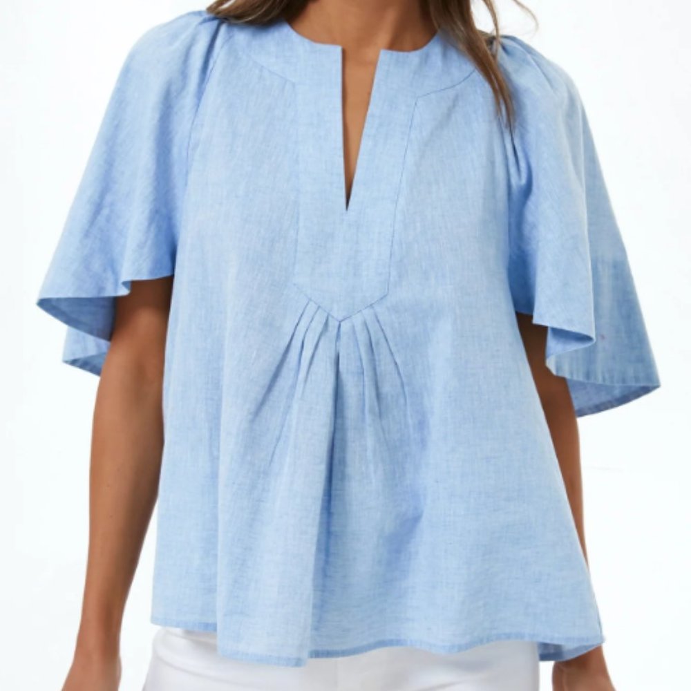 Tuckernuck Chambray Flutter Sleeve Top